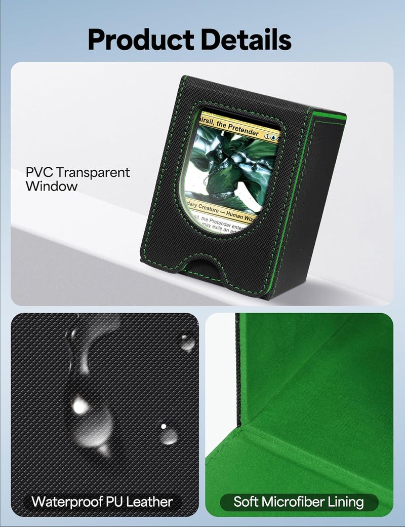 banloga Card Deck Box for MTG Commander, Card Case Holds 100+ Double-Sleeved Cards, Magic Card Box Fits for TCG/PTCG/CCG Card with 2 Dividers (Black&Green) - Image 5